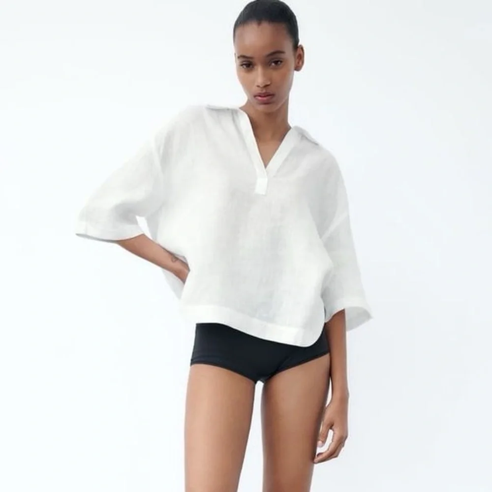 Zara White Lightweight Linen-Blend Button Shirt - Picture 2 of 9